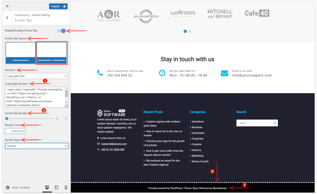 How to customize Footer Bar in Spice Software Plus Spicethemes Help