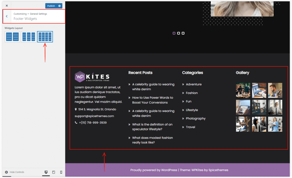 How to manage Footer Widgets layouts in WPKites – Spicethemes Help Center
